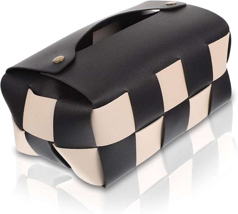 غطاء صندوق المناديل من الجلد الأسود، إكسسوار منزلي للمكتب - Image 1